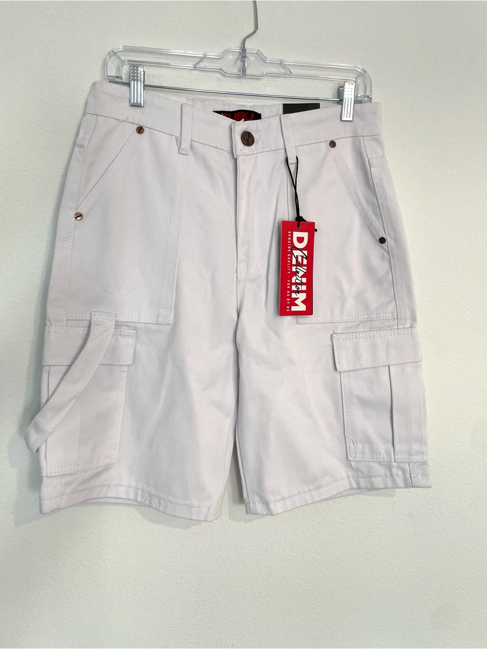FUBU Men's White Y2K Cargo Shorts with Utility Pockets